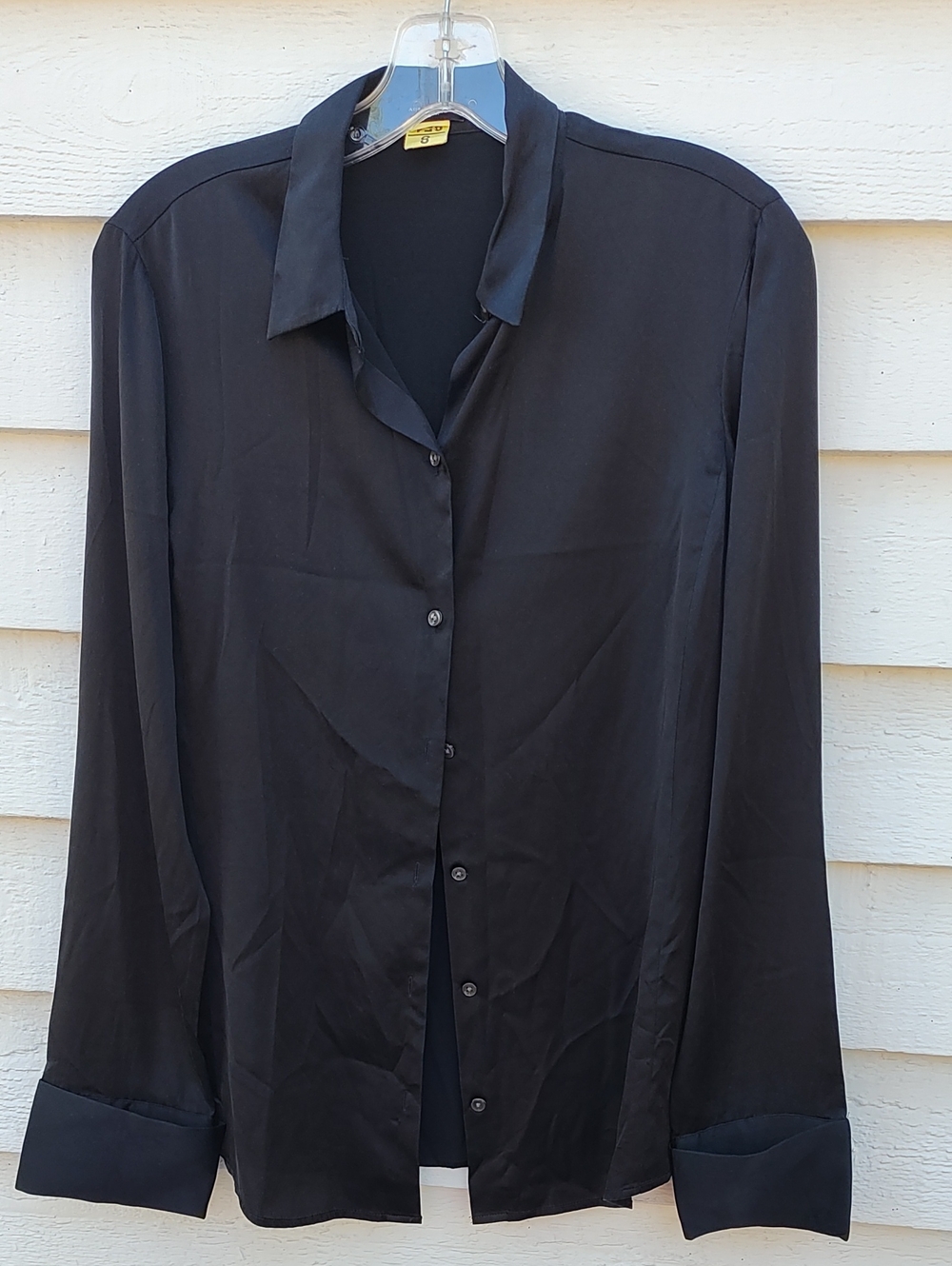 Ann Taylor Black Silk Long-Sleeve Button-Down Shirt